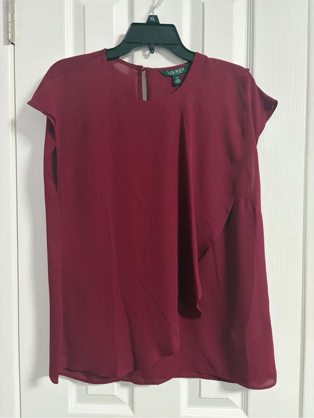 Ralph Lauren Burgundy Draped Cap-Sleeve Blouse